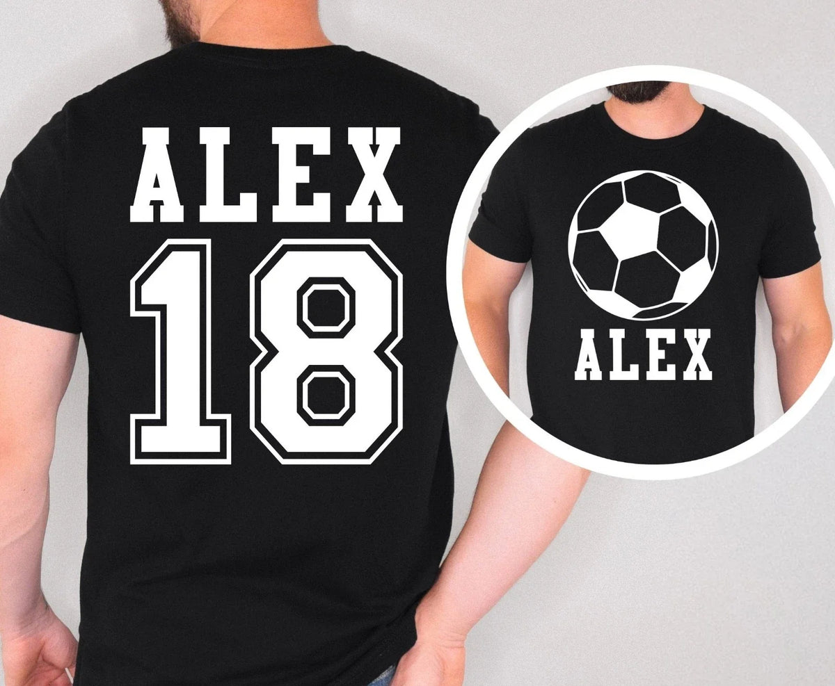 Personalised Football Shirt Custom Name Number Soccer Tee Team Gift Xmas Tops Unisex