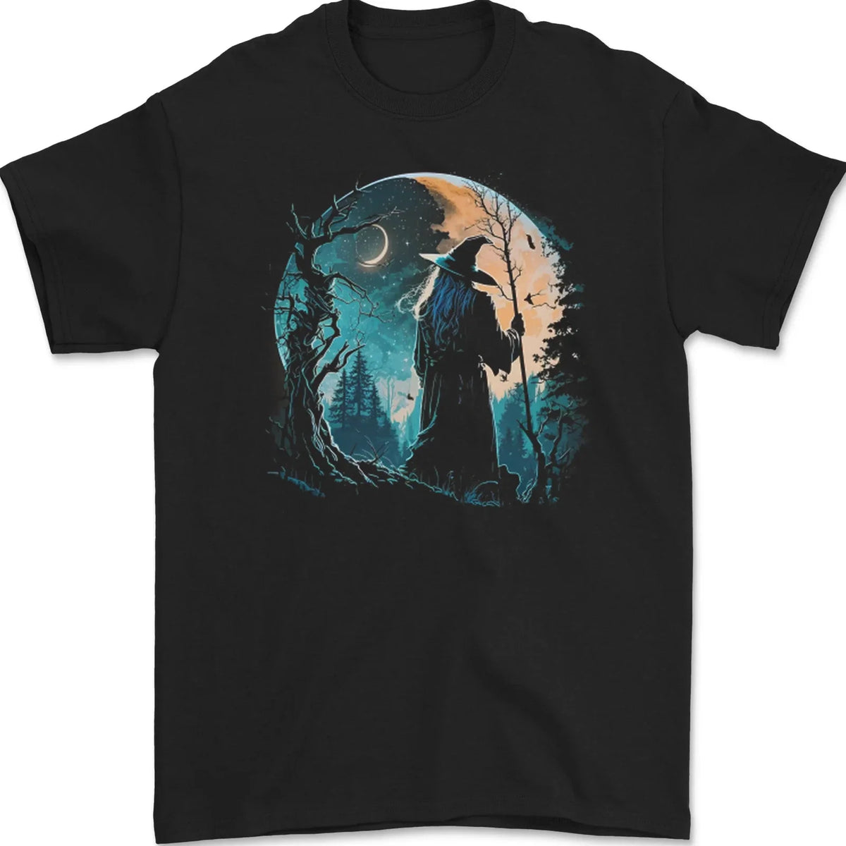 A Wizard Looking at a Fantasy Moon Warlock Mens 100% Cotton Unisex