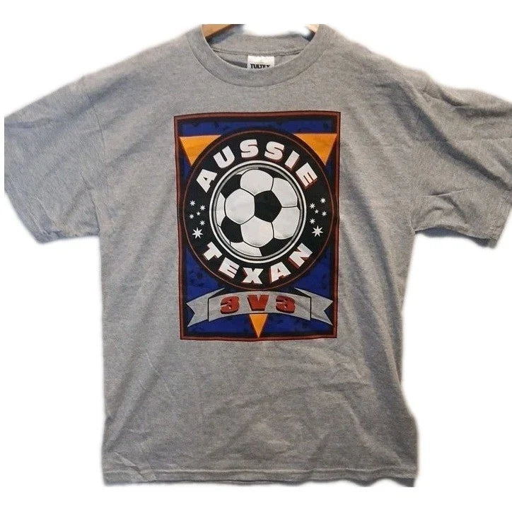 Tultex Graphic T Shirt Mens Large Gray Soccer 3v3 Casual Short Sleeve Tee Unisex