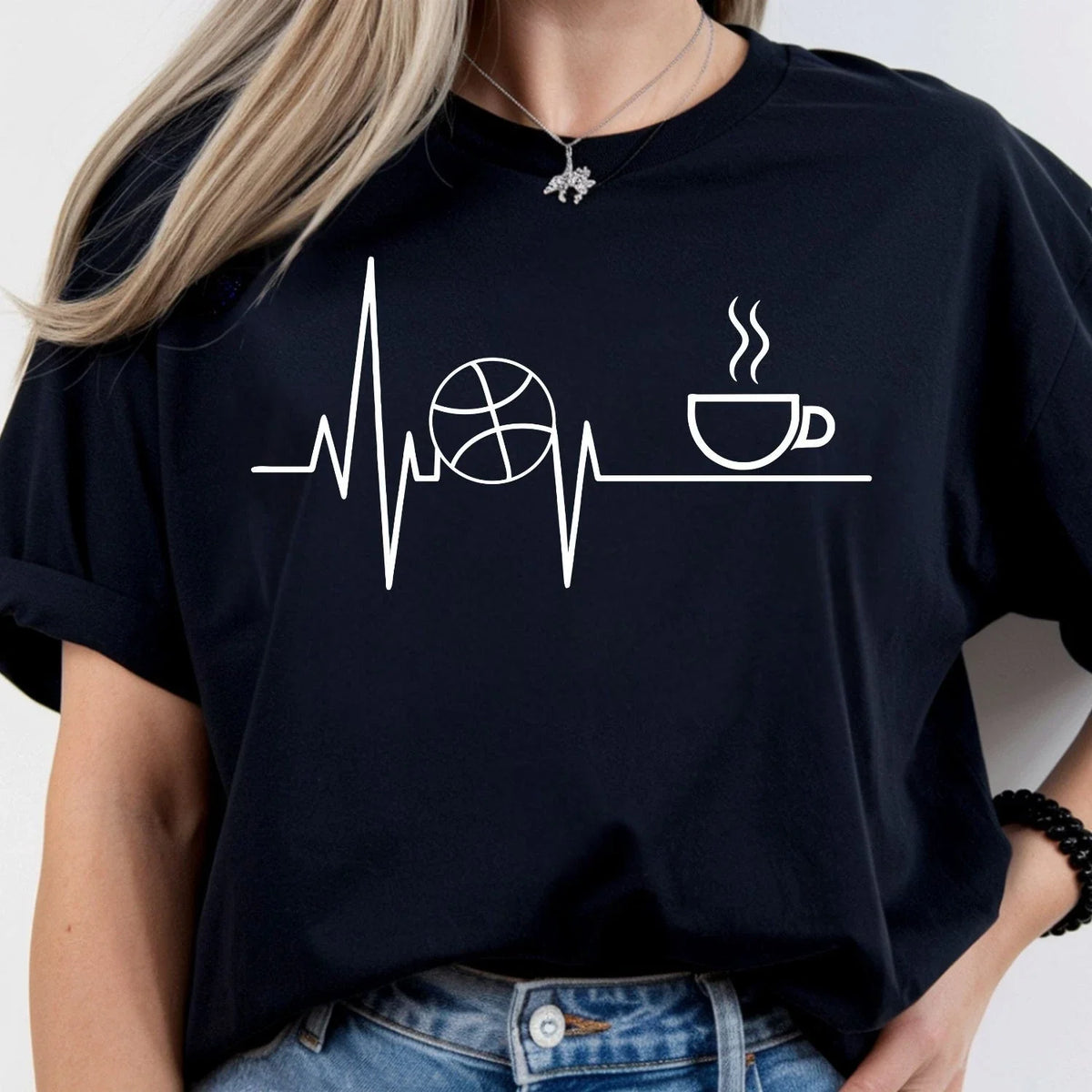 Basketball Heartbeat Shirt Coffee Lover Gift Pulse Sports Birthday Tee Xmas Tops Unisex