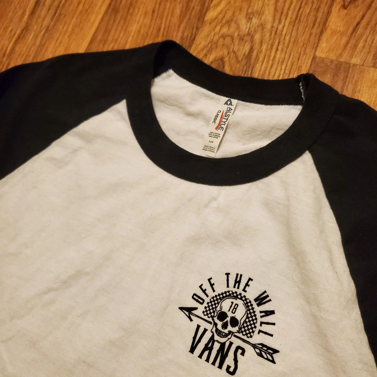 Vans Warped Tour Shirt Adult Large White Baseball Raglan 3/4 Sleeve Skull Unisex