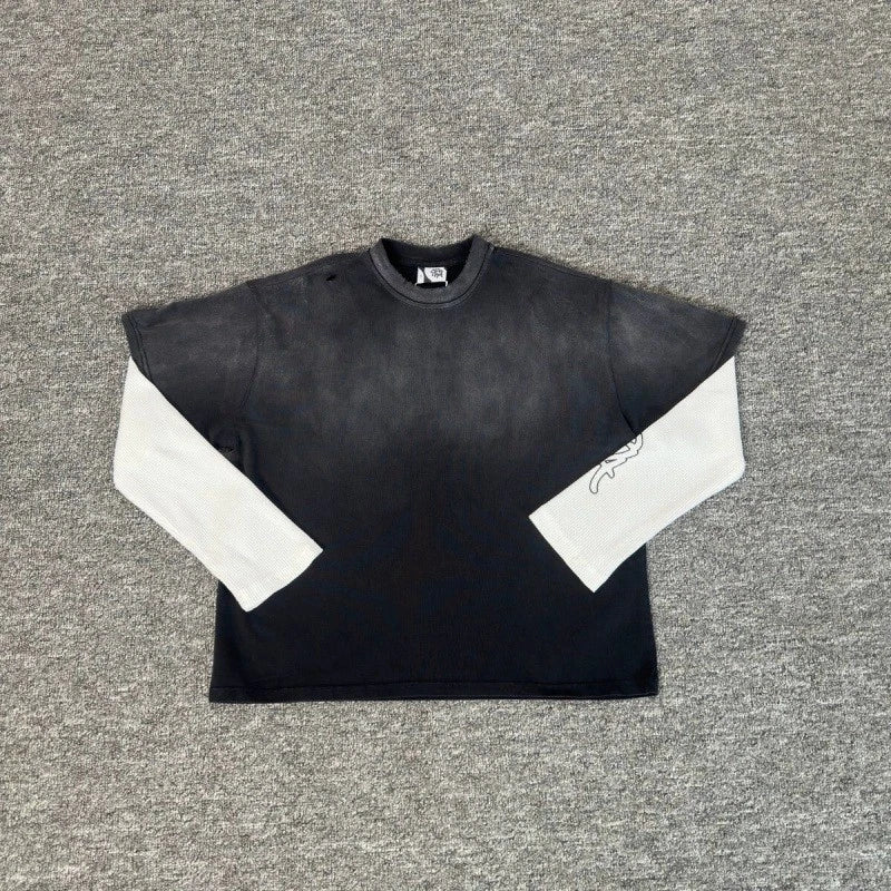 Mertra Street Hip Hop Washed Vintage Patchwork Long Sleeve Unisex