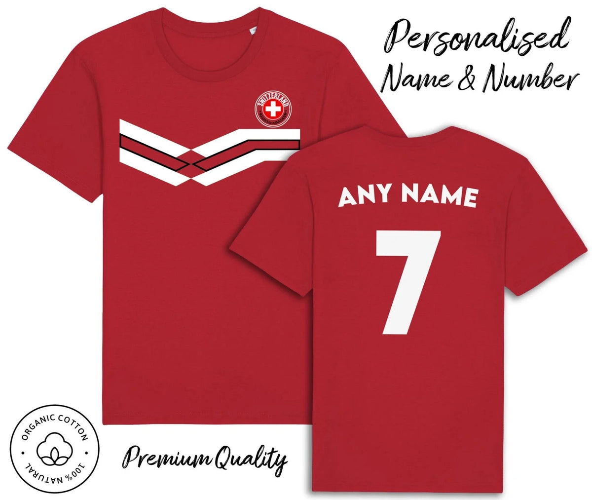 Switzerland Strip 2026 Personalised Name & No Adult Kids, Football Euro Unisex