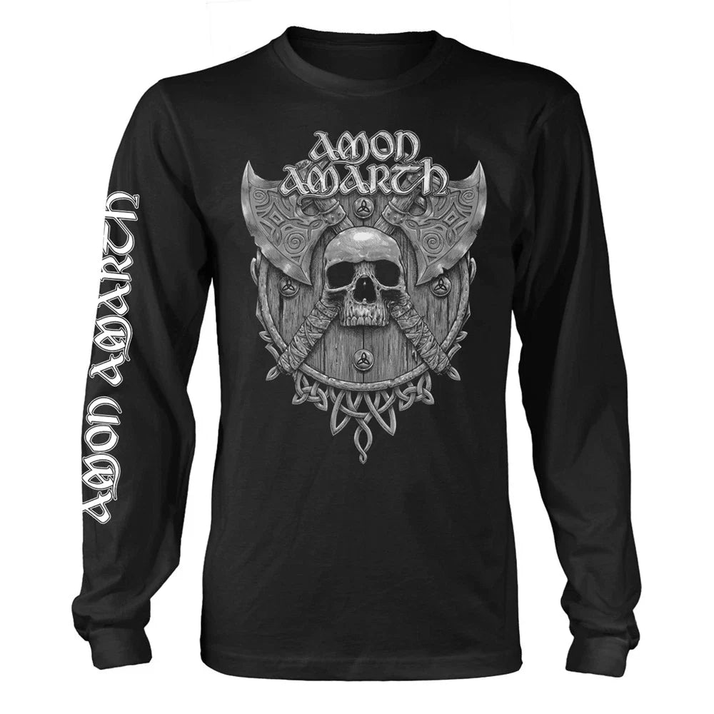 AMON AMARTH - GREY SKULL (BLACK) BLACK Long Sleeve Shirt Large Unisex