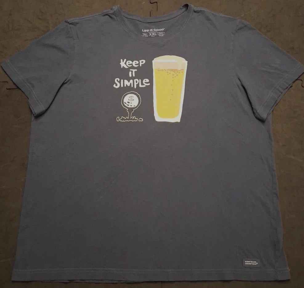Men's 2XL Life Is Good Keep It Simple Golf & Beer Crusher Lite Graphic T Shirt Unisex