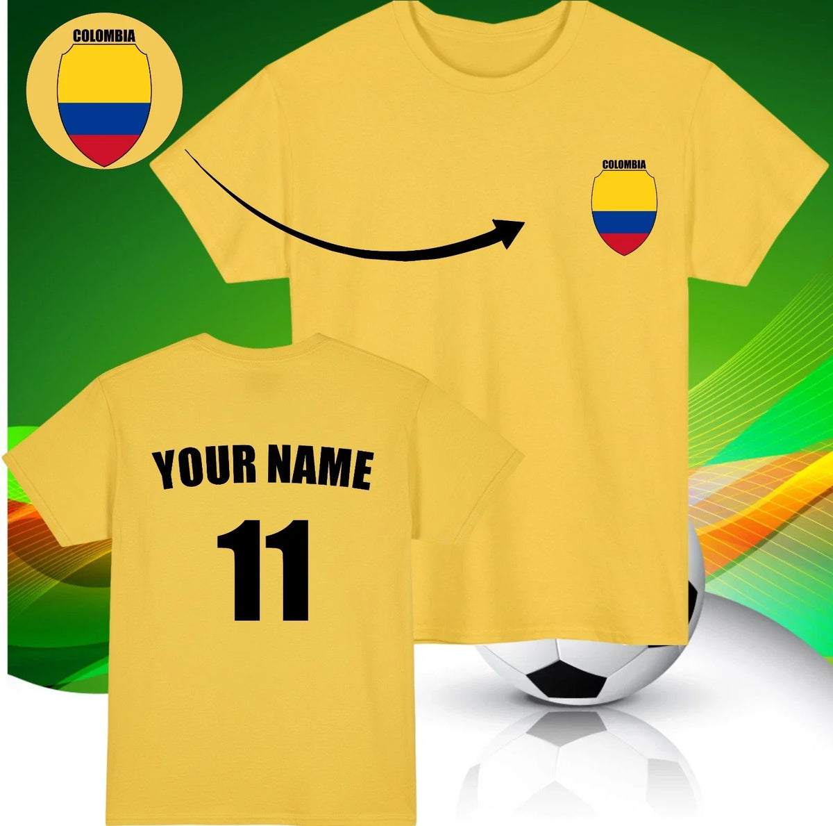 Personalised Colombia Football Custom Name And Number Sports Lover Top Unisex
