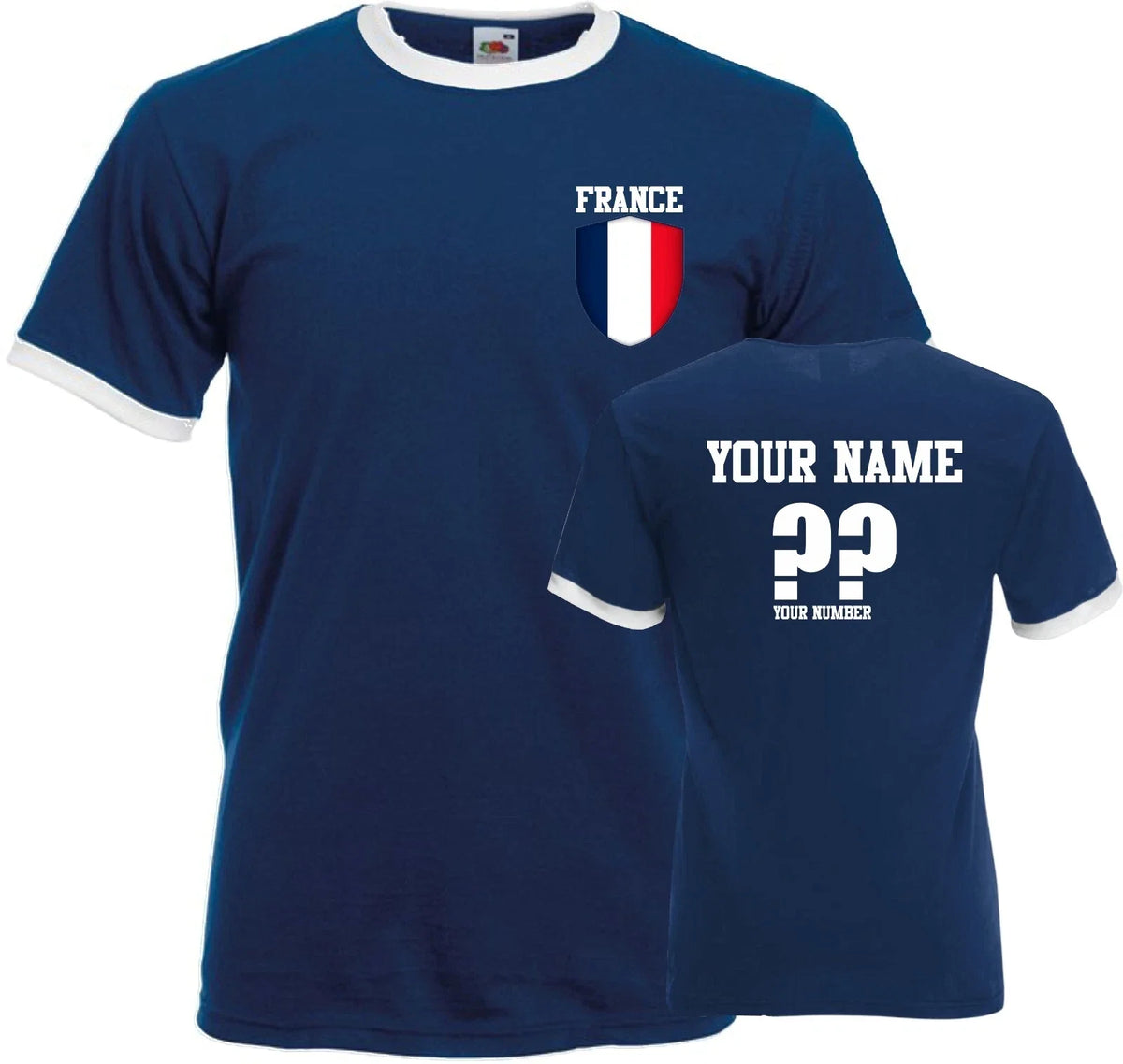 Personalised France Football Ringer Soccer Fans Sport Flag Badge Gift Unisex