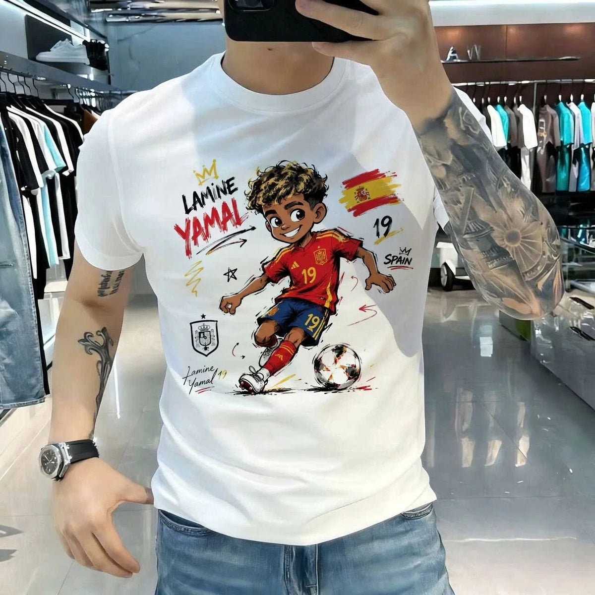 Lamine Yamal #19 Spain Football Graphic Men's Casual Soccer Fan Tee Unisex