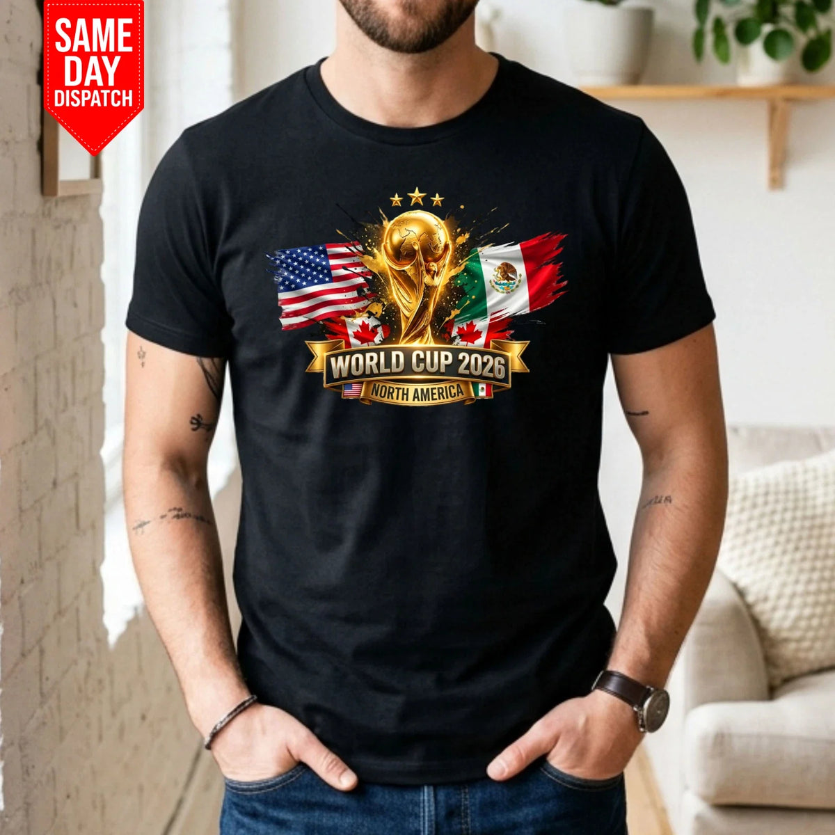 World Cup 2026 Printed Soccer Cup North USA Football Fan Gift Mens T Top Unisex