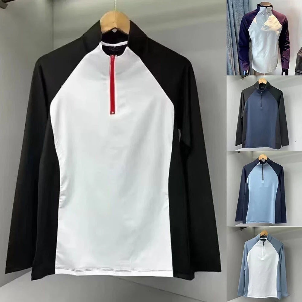 Men's Functional Long Sleeve T Shirt with Quick Dry Feature and Stand Collar Unisex