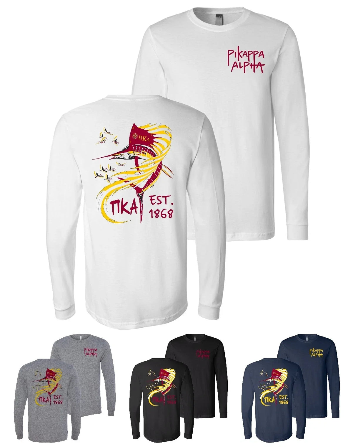 Pi Kappa Alpha Fraternity Bella + Canvas Long Sleeve Shirt Nautical Fish PIKE Unisex