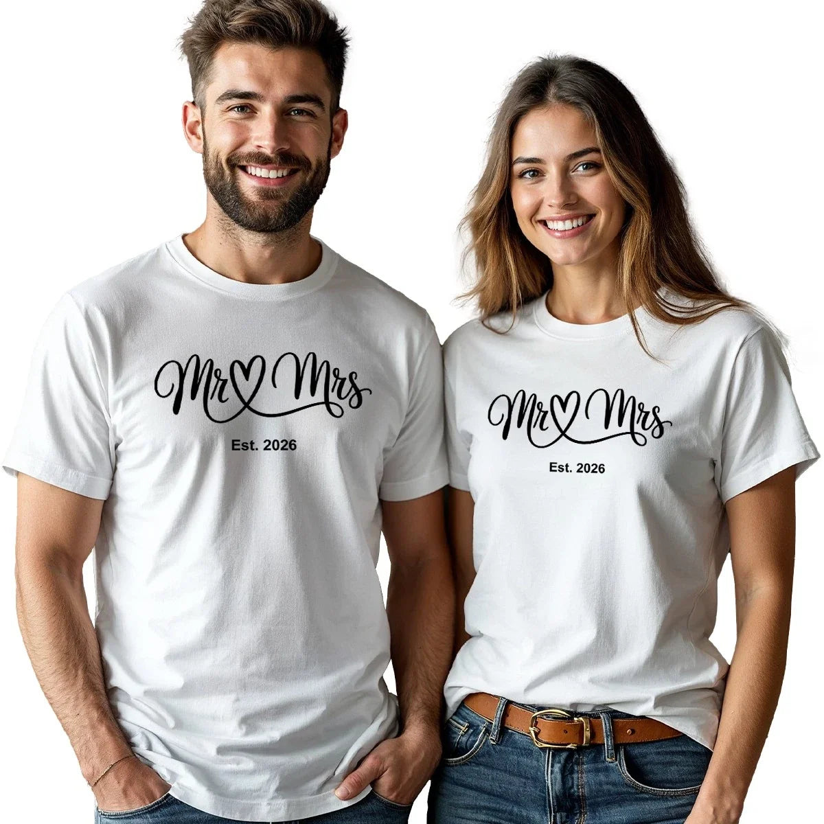 Personalised Mr And Mrs Couple T Shirts Matching Honeymoon Outfit Graphic Tee Unisex
