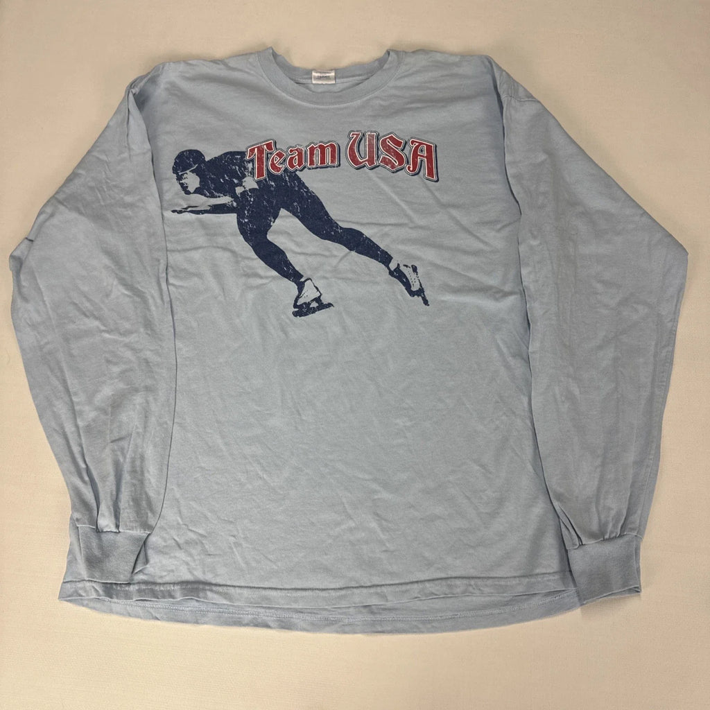 Vintage VANCOUVER OLYMPICS T Shirt Adult 2XL Light Blue Long Sleeve Team USA Unisex