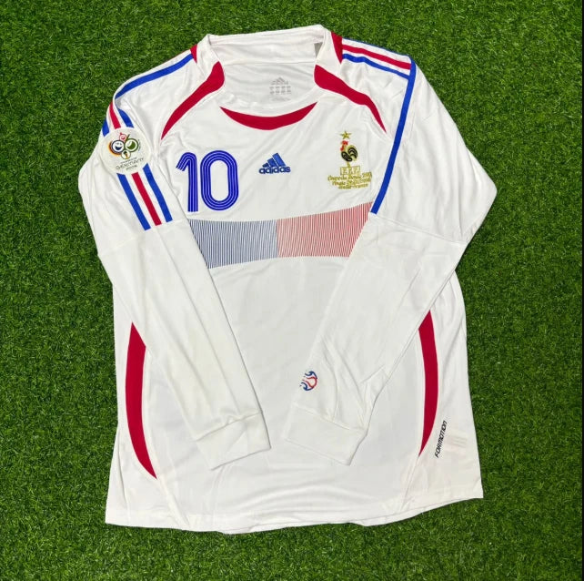 France Zidane #10 World Cup 2006 White Soccer Away Jersey Long Sleeve Unisex
