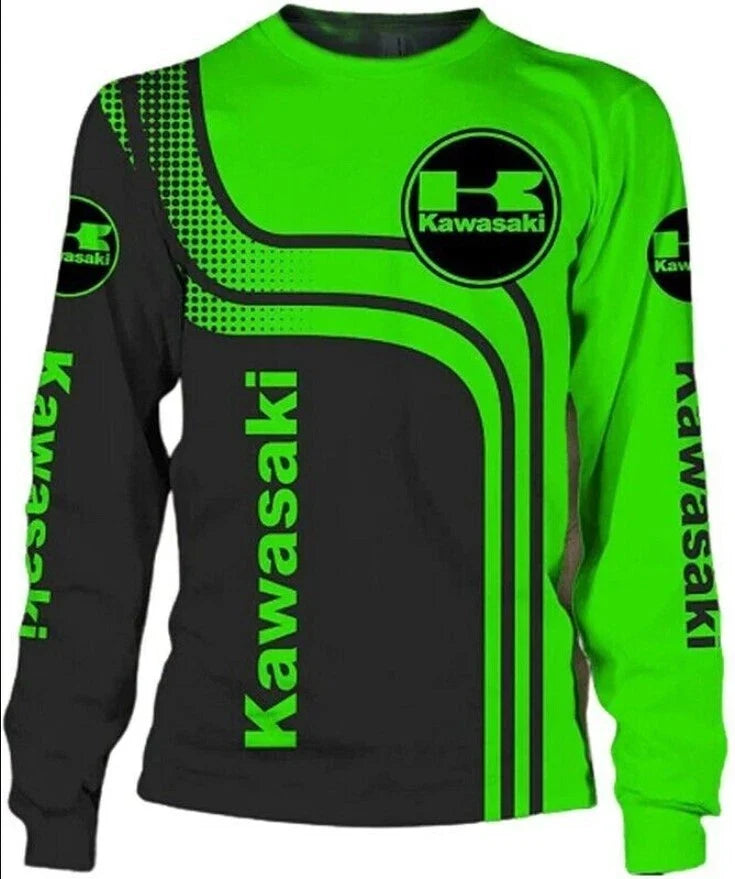Long sleeve Shirt 3D Motobike Size S-5XL Printed 3D Kawasaki Green Hot Trend Unisex