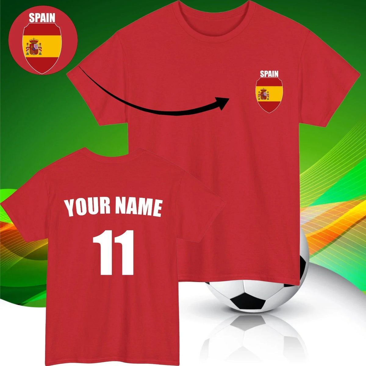Personalised Spain Football Custom Name And Number Sports Lover Top Unisex