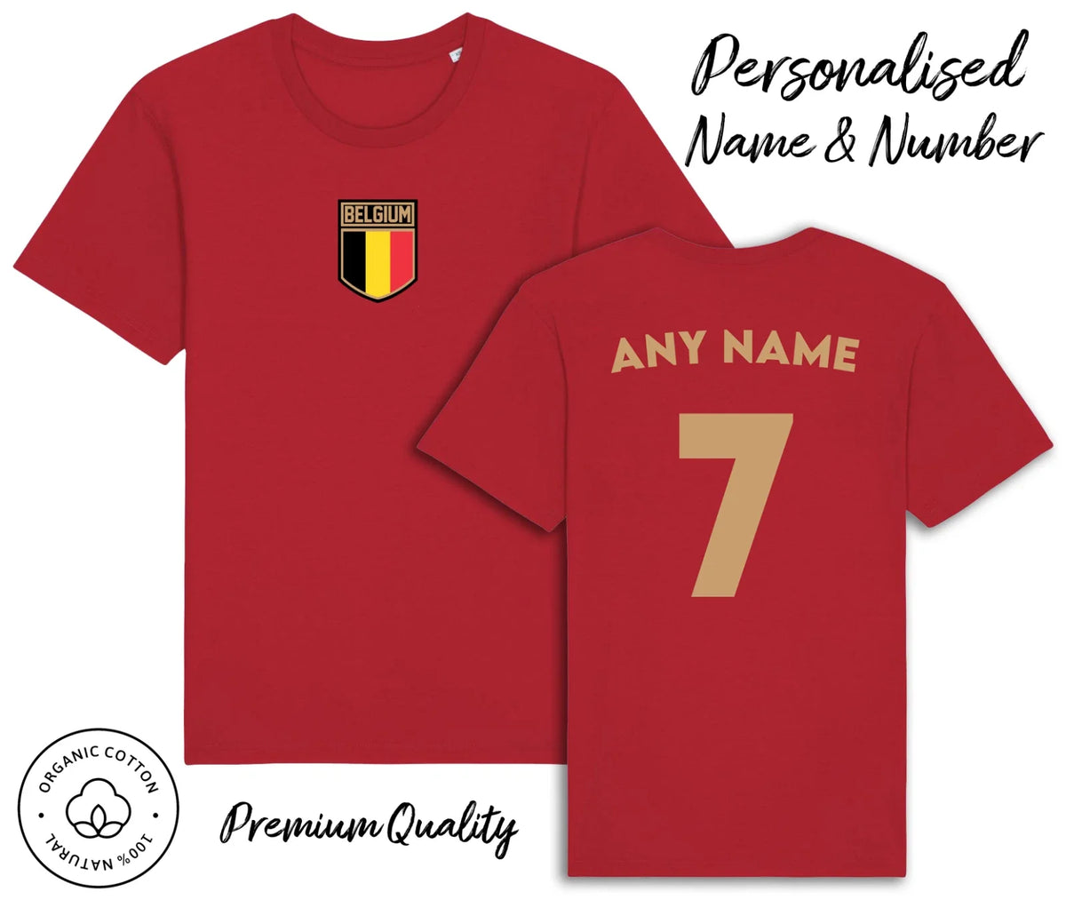 Belgium Flag 2026 Personalised Name & No Adult Kids Baby, Football Unisex