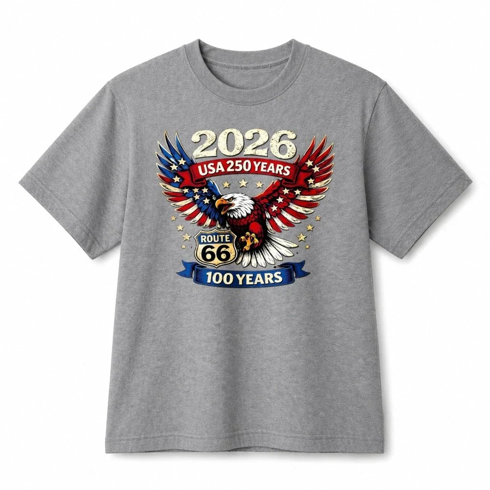 USA 250 Years Route 66 American Eagle Patriotic Graphic Cotton Unisex Unisex