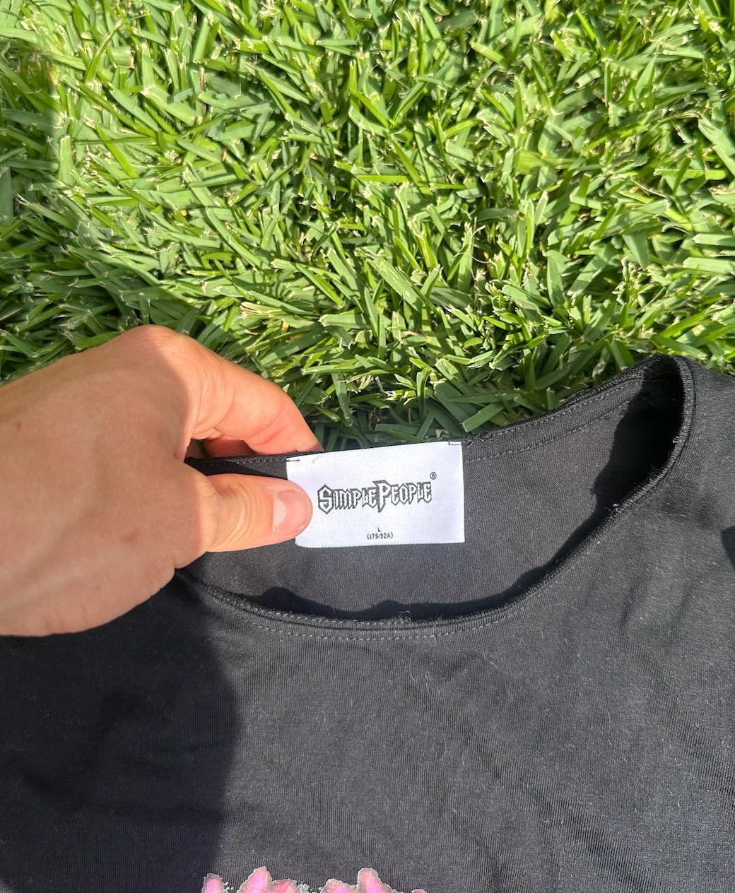 Simple People size Large black t shirt graphic techno shirt used (cut neck) Unisex