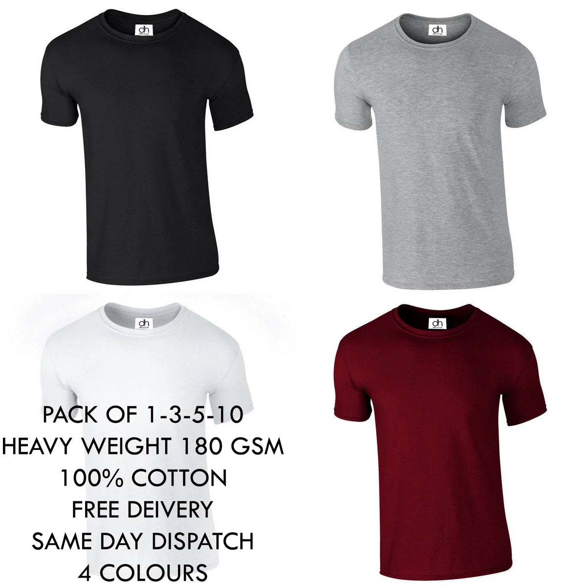 Men's Premium Heavy Plain 100% Cotton Round Neck Casual T Shirt Lot XS-3XL Unisex