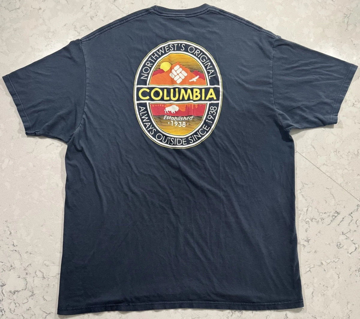 Columbia Sportswear Mens 2XL XXL Navy Blue Graphic Short Sleeve Logo Tee Unisex