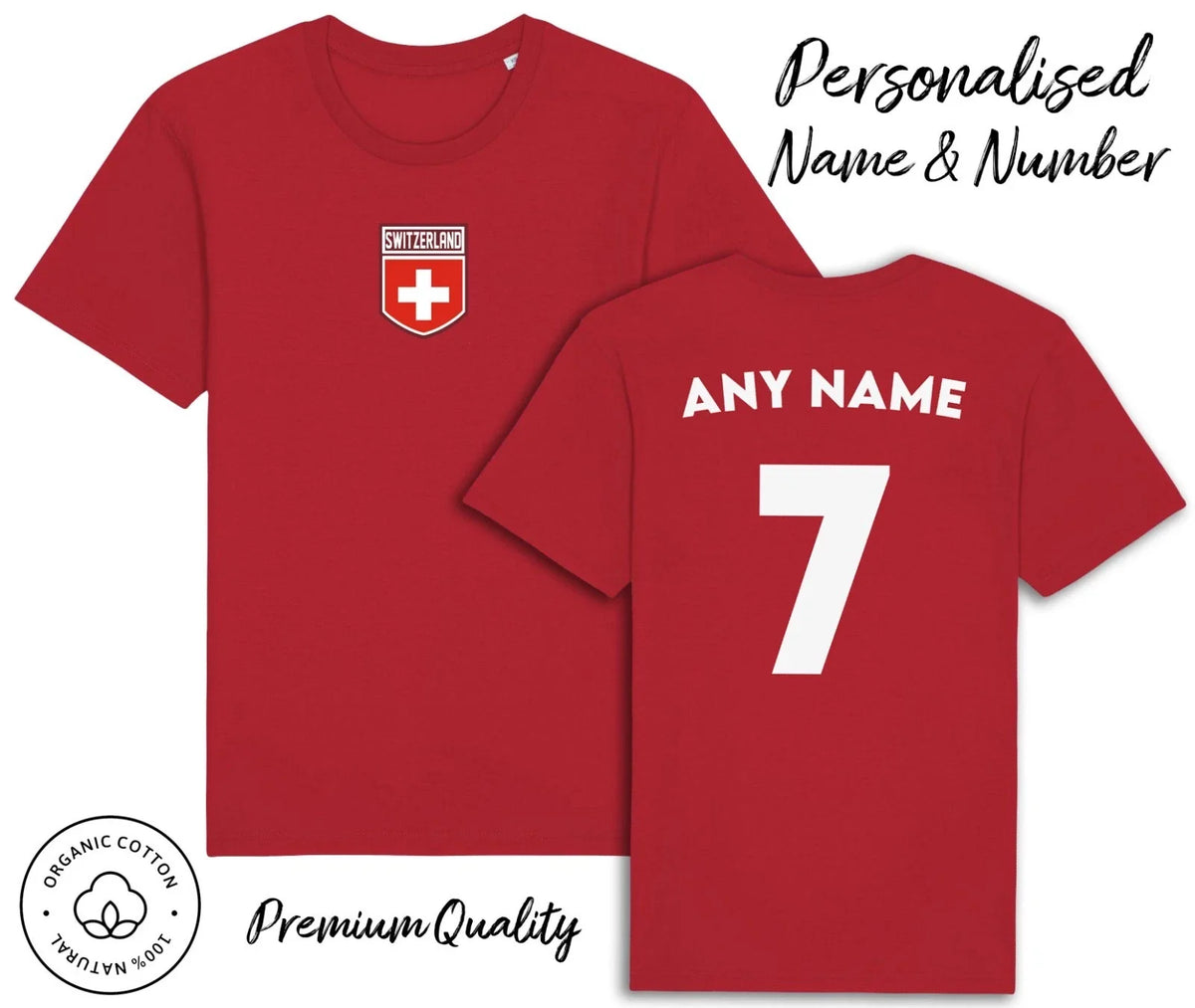 Switzerland 2026 Personalised Name & No Adult Kids Baby, Football Euro Unisex