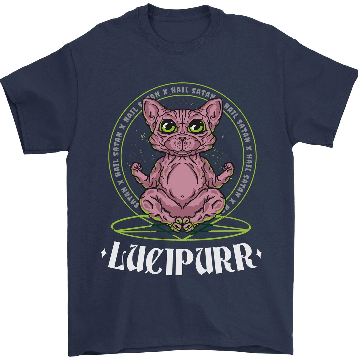Lucipurr Demonic Hail Satan Cat Evil Mens 100% Cotton Unisex