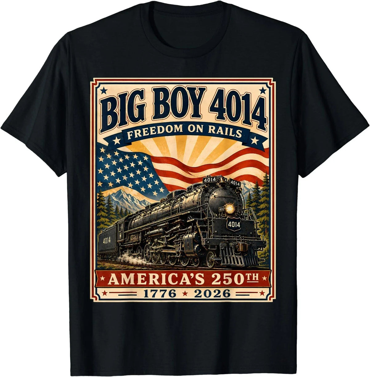 250th Anniversary USA Big Boy 4014 Train Vintage US Flag Tee Unisex