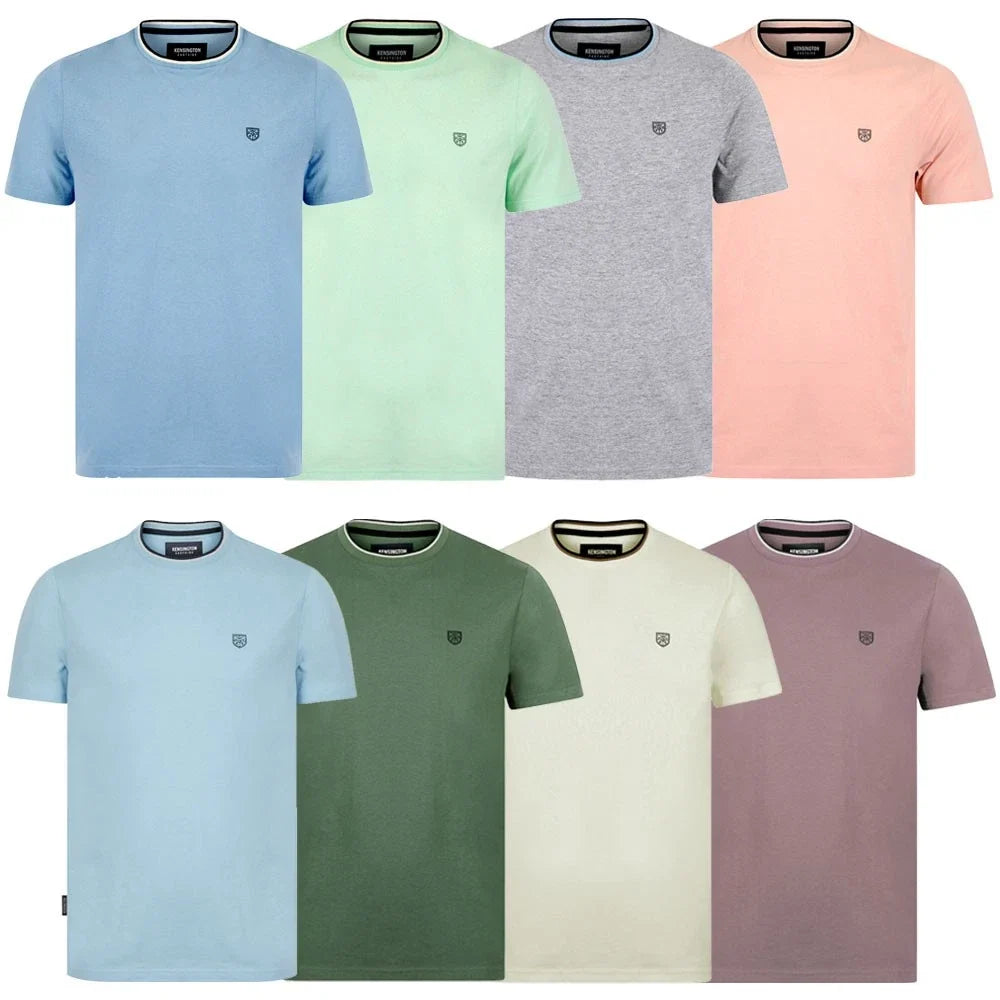Men's Cotton Ringer Retro Vintage Jersey Crew Neck Top Tee Pastel Colour Unisex