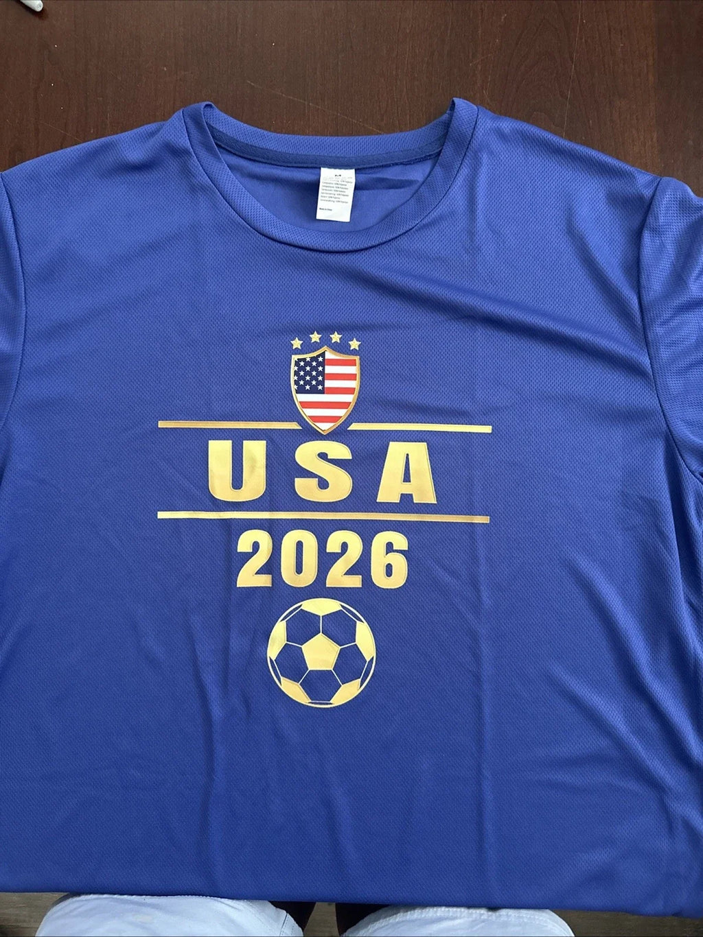 Blue Shirt With “USA 2026” Soccer Print, Medium Unisex