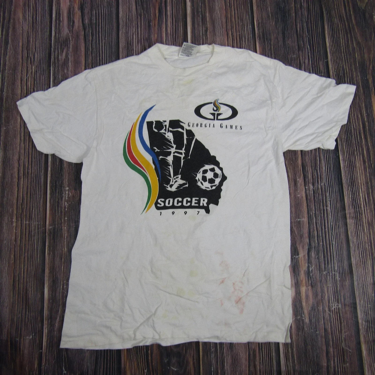 Vintage Georgia Games Soccer Shirt Mens Medium White 1997 Event Graphic Tee 90s Unisex