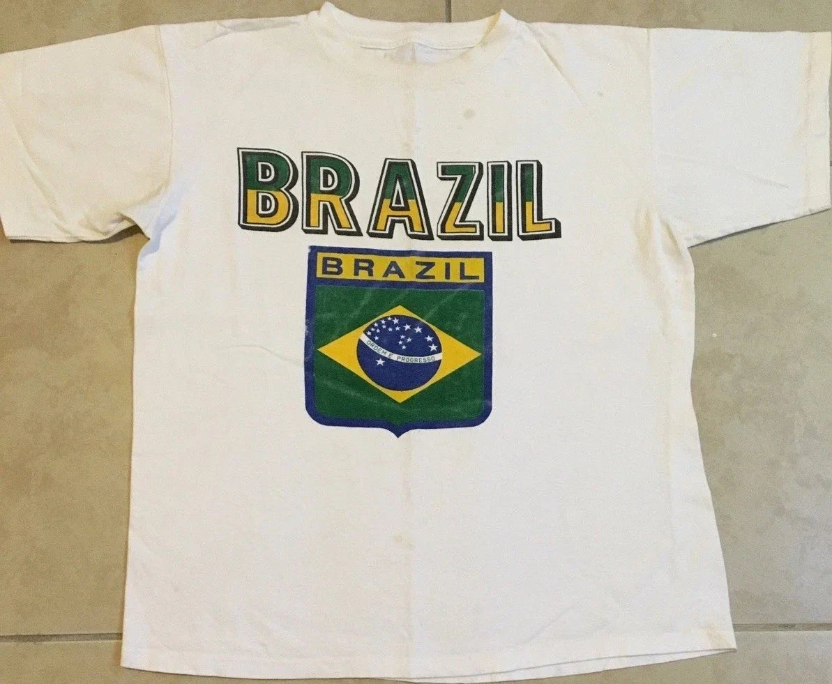 Vtg 90s Brazil Flag Faded Distress Shirt S Futbol Soccer World Cup Grunge 80s Unisex