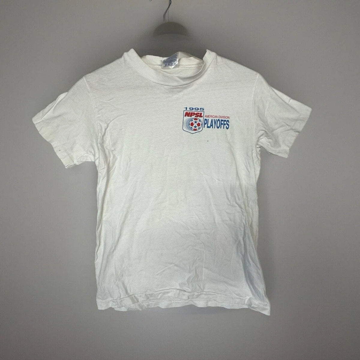 Vintage 1995 NPSL Soccer League White Graphic Tee Tshirt Made In USA Sc2 Unisex