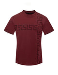 Men's Italian fashion Burgundy Short Sleeves Crew Neck Medusa Greek Key Unisex