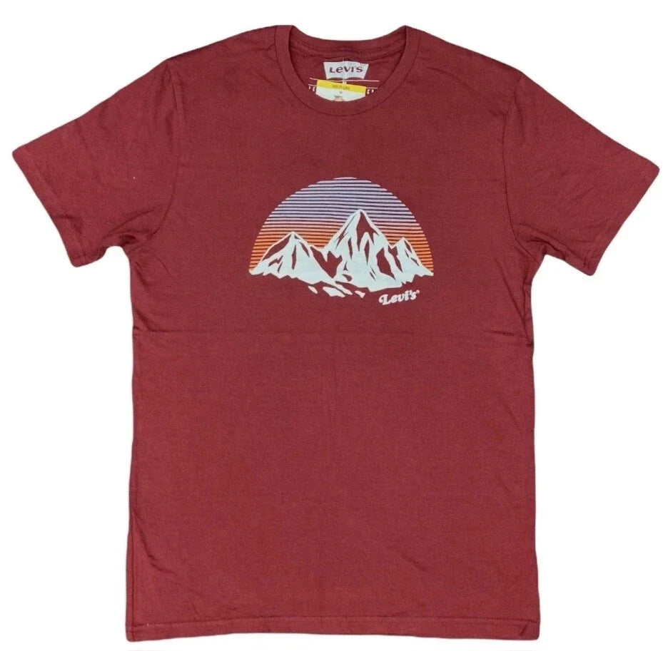 Men’s Levi's Sky Mountain Retro Striped Logo Size M 100% Cotton Burgundy Unisex