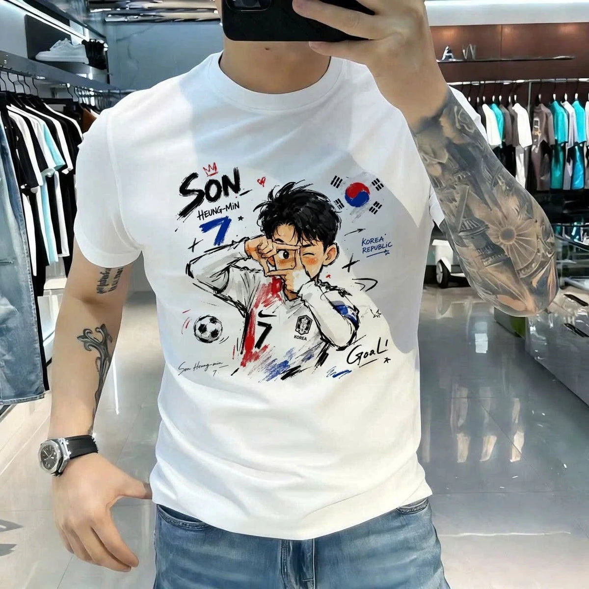Son Heung Min Inspired No 7 Soccer Graphic Korea Football Fan Tee Unisex