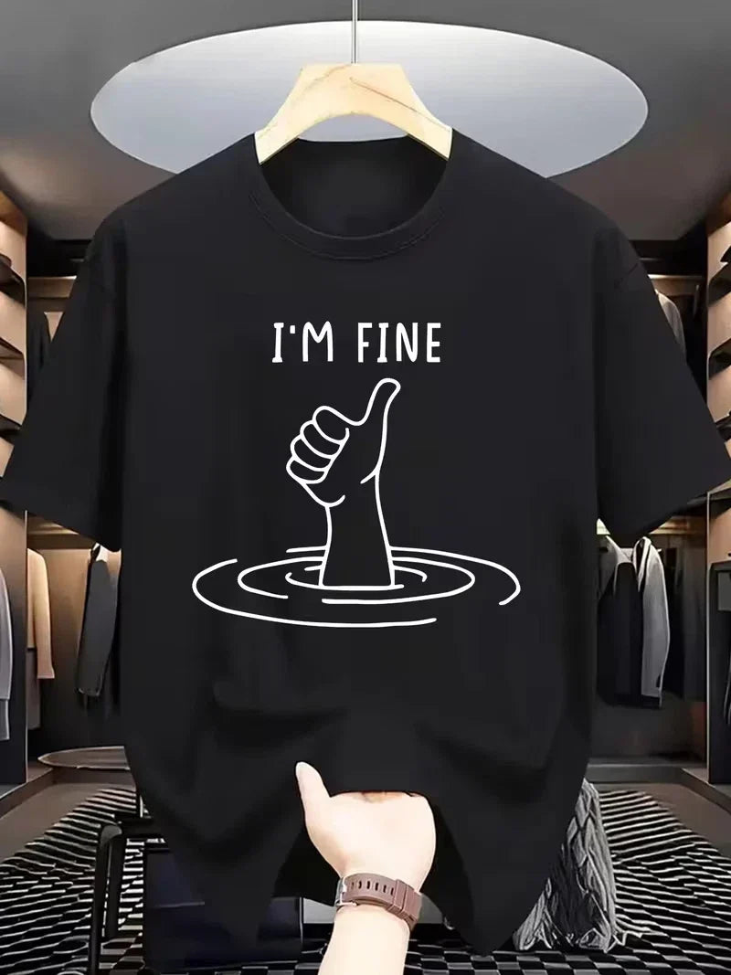 Men's I'm Fine Crew Neck Casual Graphic Tee Everyday Stylish Comfortable Unisex
