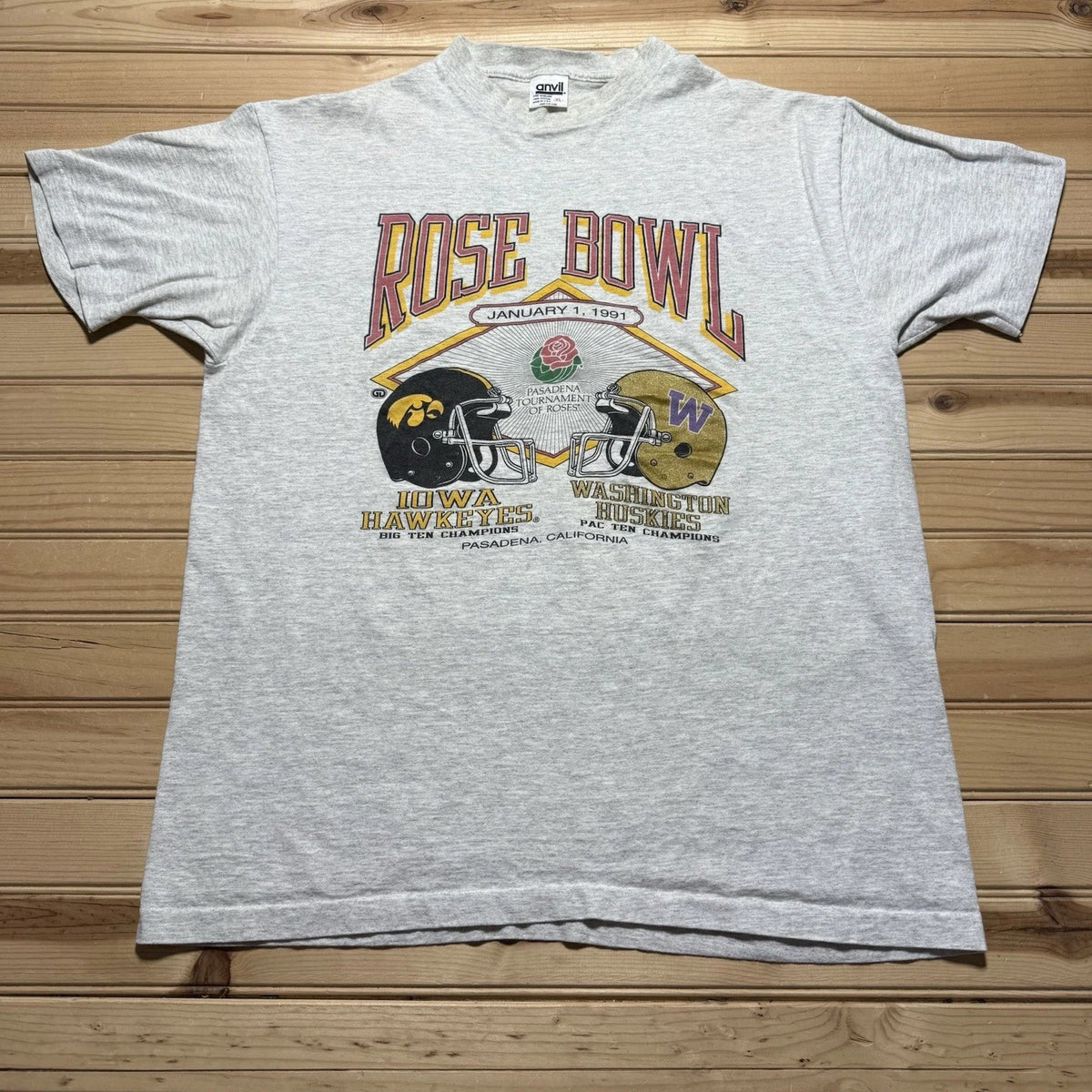 VTG 1991 Washington Huskies Iowa Hawkeyes Rose Bowl Shirt BVD Sz Large STAINED Unisex