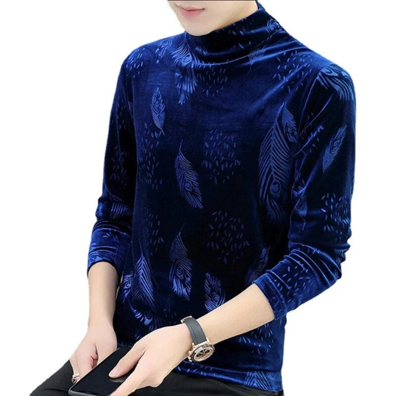 Men Formal Velvet Shirts Tops Fit Blouse Basic s Casual Slim Turtle Neck Unisex