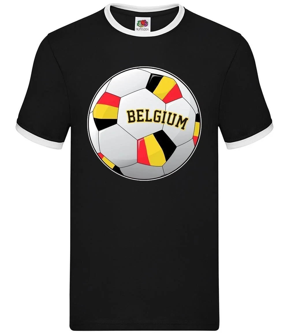Country Football Belgium Ball - Mens Ringer - Team Fan Soccer Footie Love Unisex