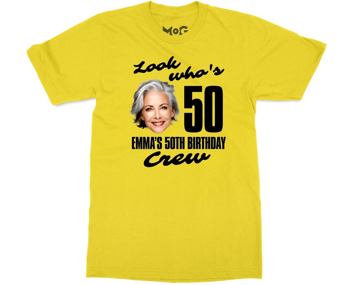 Funny Look Who's 50 Custom Face Shirt Personalised Photo Tee Gift for Dad & Mom Unisex