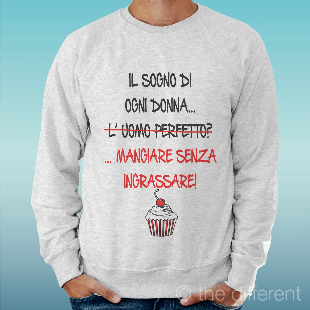 Felpa Man Light Sweater Light Grey " Eat Without Grease " Unisex
