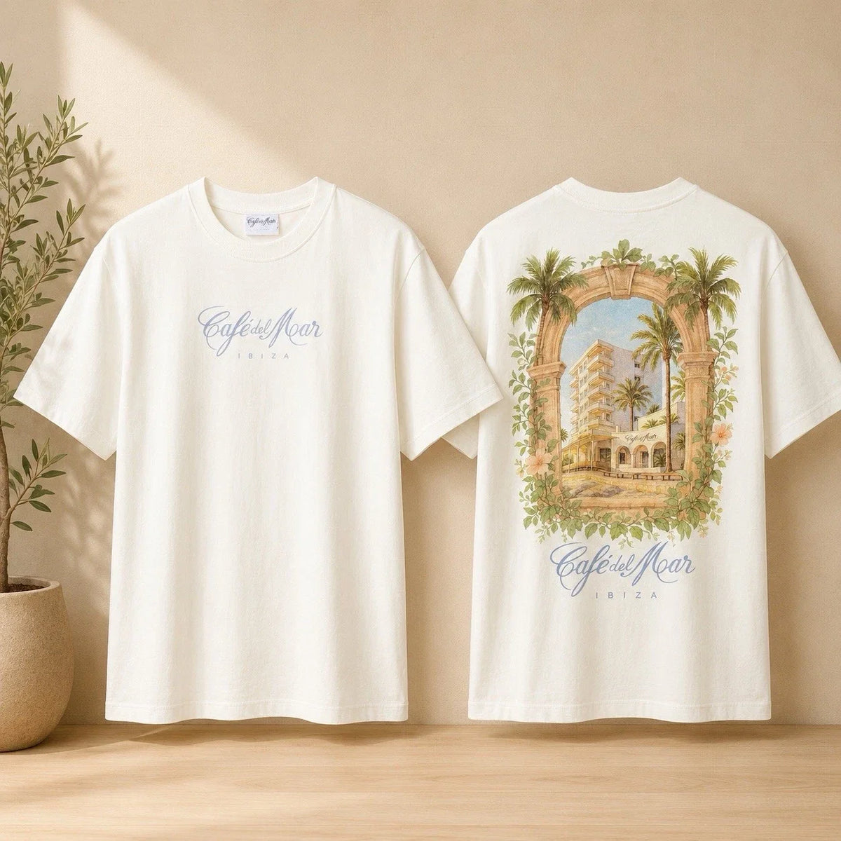 Mens Ecru Cafe Del Mar Ibiza Graphic Print Cotton XS-XXL BNWT Primark Unisex