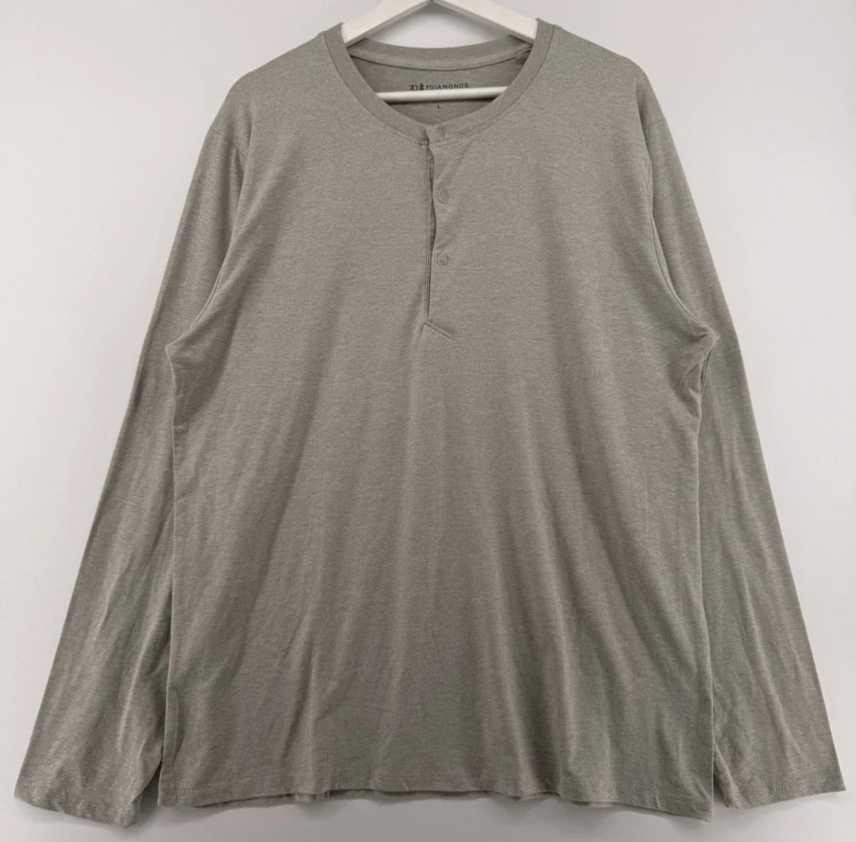 7Diamonds Mens Henley Shirt Large Long Sleeve Stretch Gray Casual Tee Minimalist Unisex