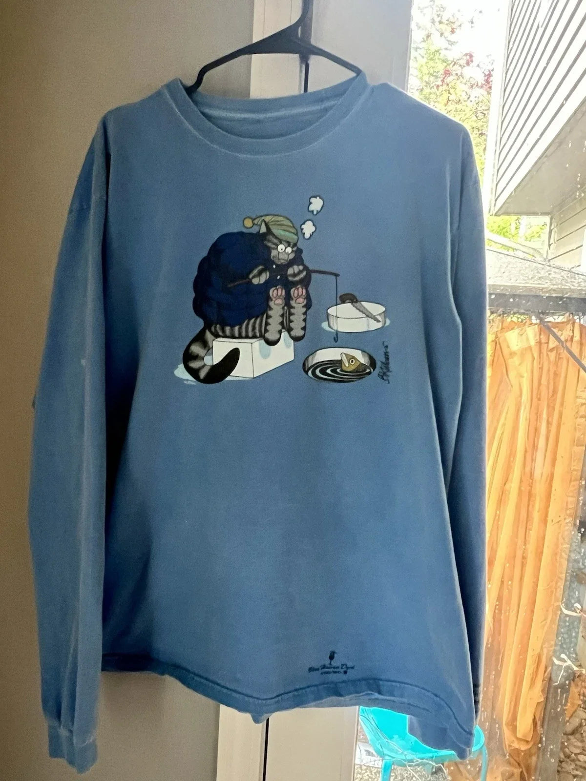 Vintage B. Kliban Crazy Shirts Cat Ice Fishing Long Sleeve Unisex