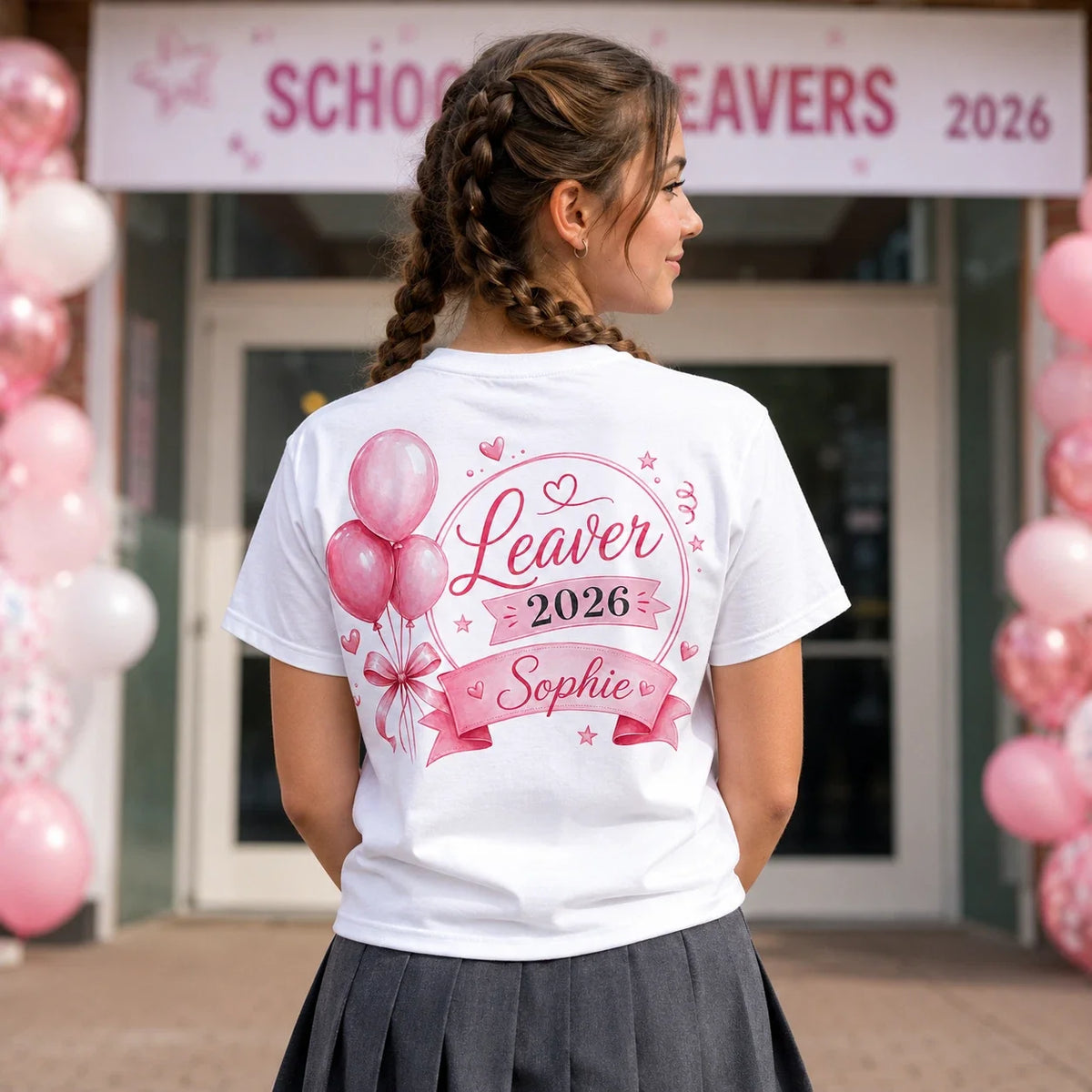 Personalised School Leavers Girls Balloon T Shirt Unisex