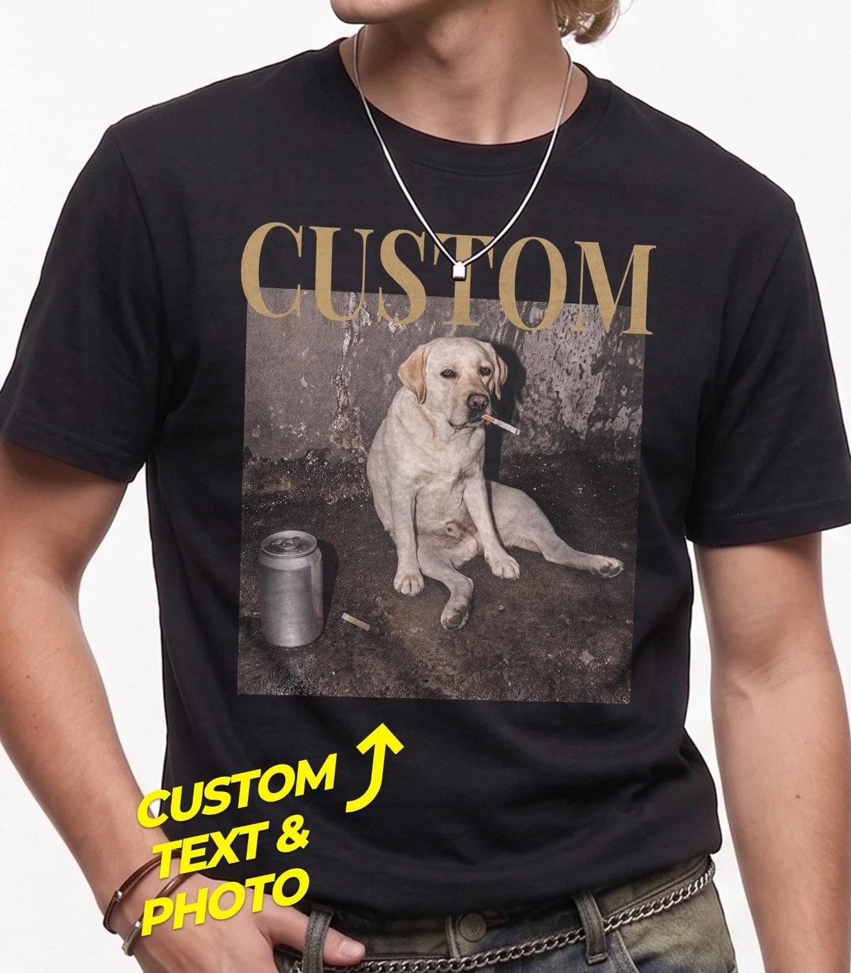 Funny Pet Photo Meme Shirt Custom Dog Graphic Tee Vintage Cat Smoking Tshirt Unisex