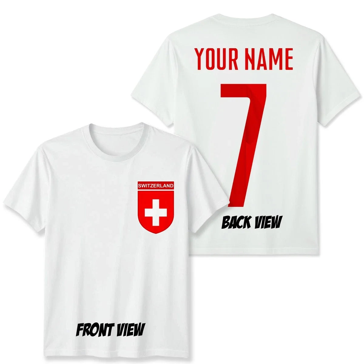 Personalised Switzerland Football Unisex Kids Name Number Tee #WC Unisex
