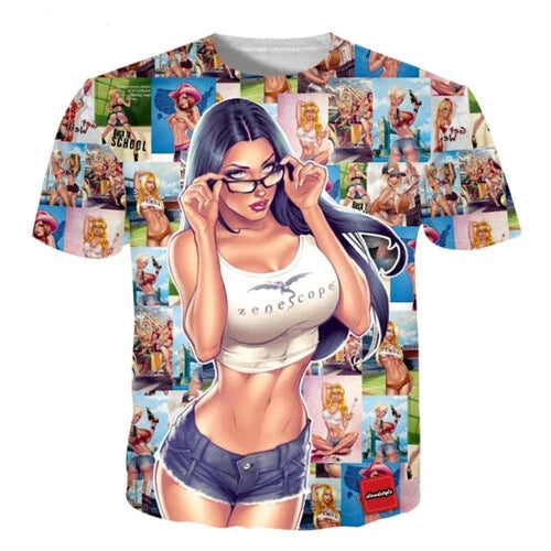 New Sexy beauty Anime Unisex Women Men 3D Print Short Sleeve Tee Tops Unisex