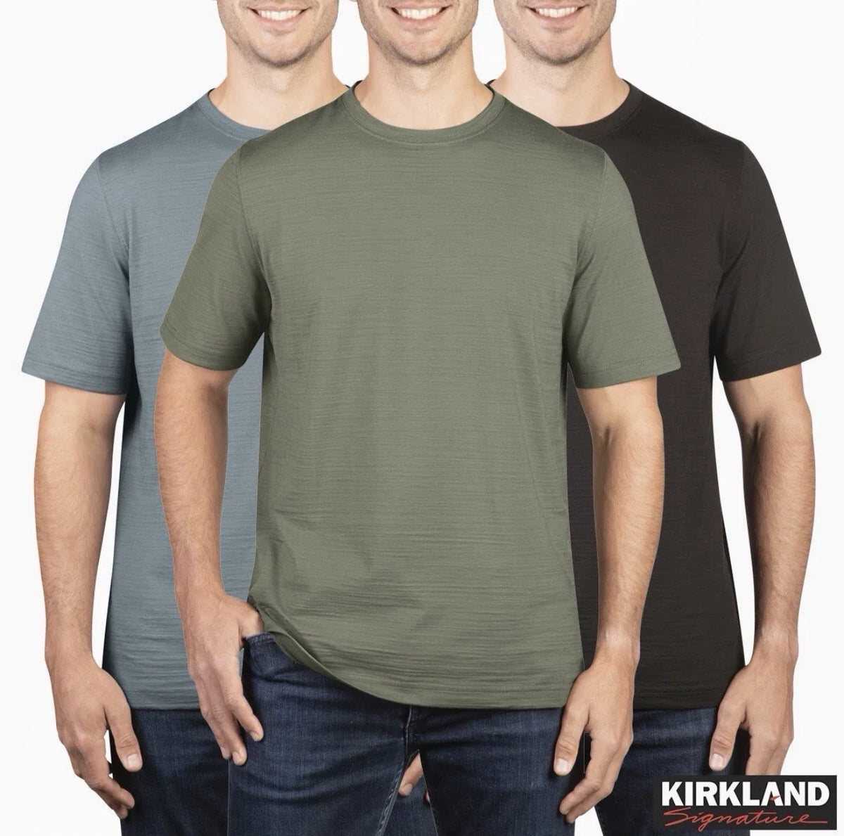 Kirkland Signature Men’s Crewneck s Grey Olive Black Cotton Short Sleeve Unisex